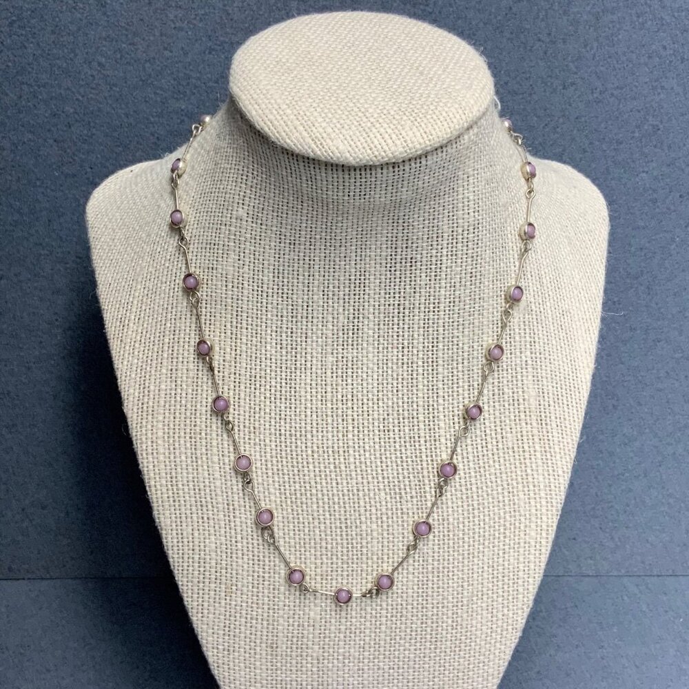Cool Jewels Retro Necklace 14 In Purple Pink Beads Silver Straight Link Rings